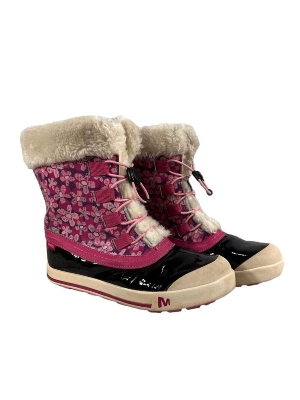 Merrell Girls Spruzzi Waterproof Rain / Snow Boots Size 5 Pink Floral